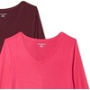 image:imageAmazon Essentials Womens 34 Sleeve VNeck Regular Fit Swing TShirt Available in Plus Size Pack of 2Bright PinkBurgundy
