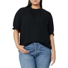 image:imageAmazon Essentials Womens Fluid Twill Short Puff Sleeve Ruffle Smocked ShirtBlack