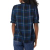 image:imageAmazon Essentials Womens Fluid Twill Short Puff Sleeve Ruffle Smocked ShirtBlack Multi Chelsea Tartan