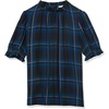 image:imageAmazon Essentials Womens Fluid Twill Short Puff Sleeve Ruffle Smocked ShirtBlack Multi Chelsea Tartan