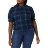 image:imageAmazon Essentials Womens Fluid Twill Short Puff Sleeve Ruffle Smocked ShirtBlack Multi Chelsea Tartan