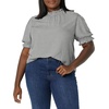image:imageAmazon Essentials Womens Fluid Twill Short Puff Sleeve Ruffle Smocked ShirtBlack White Mini Gingham