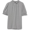 image:imageAmazon Essentials Womens Fluid Twill Short Puff Sleeve Ruffle Smocked ShirtBlack White Mini Gingham