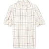 image:imageAmazon Essentials Womens Fluid Twill Short Puff Sleeve Ruffle Smocked ShirtBurgundy Ecru Plaid