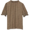 image:imageAmazon Essentials Womens Fluid Twill Short Puff Sleeve Ruffle Smocked ShirtCamel Micro Cheetah