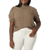 image:imageAmazon Essentials Womens Fluid Twill Short Puff Sleeve Ruffle Smocked ShirtCamel Micro Cheetah