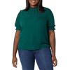 image:imageAmazon Essentials Womens Fluid Twill Short Puff Sleeve Ruffle Smocked ShirtDark Green