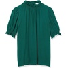 image:imageAmazon Essentials Womens Fluid Twill Short Puff Sleeve Ruffle Smocked ShirtDark Green