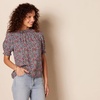 image:imageAmazon Essentials Womens Fluid Twill Short Puff Sleeve Ruffle Smocked ShirtNavy Multi Ditsy Meadow