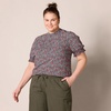 image:imageAmazon Essentials Womens Fluid Twill Short Puff Sleeve Ruffle Smocked ShirtNavy Multi Ditsy Meadow