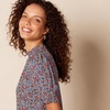 image:imageAmazon Essentials Womens Fluid Twill Short Puff Sleeve Ruffle Smocked ShirtNavy Multi Ditsy Meadow