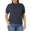 image:imageAmazon Essentials Womens Fluid Twill Short Puff Sleeve Ruffle Smocked ShirtNavy White Ditsy Print
