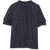 image:imageAmazon Essentials Womens Fluid Twill Short Puff Sleeve Ruffle Smocked ShirtNavy White Ditsy Print