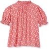 image:imageAmazon Essentials Womens Fluid Twill Short Puff Sleeve Ruffle Smocked ShirtRaspberry Red Floral