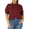 image:imageAmazon Essentials Womens Fluid Twill Short Puff Sleeve Ruffle Smocked ShirtRed Black Handkerchief Plaid