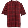 image:imageAmazon Essentials Womens Fluid Twill Short Puff Sleeve Ruffle Smocked ShirtRed Black Handkerchief Plaid