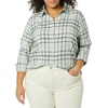 image:imageAmazon Essentials Womens RegularFit LongSleeve Lightweight Plaid Flannel Shirt with Brushed Finish Shirttail HemBlack Grey Plaid