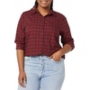image:imageAmazon Essentials Womens RegularFit LongSleeve Lightweight Plaid Flannel Shirt with Brushed Finish Shirttail HemBlack Red Preppy Check