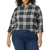 image:imageAmazon Essentials Womens RegularFit LongSleeve Lightweight Plaid Flannel Shirt with Brushed Finish Shirttail HemBlack White Large Plaid