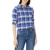 image:imageAmazon Essentials Womens RegularFit LongSleeve Lightweight Plaid Flannel Shirt with Brushed Finish Shirttail HemBlue Grey Navy Plaid