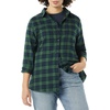 image:imageAmazon Essentials Womens RegularFit LongSleeve Lightweight Plaid Flannel Shirt with Brushed Finish Shirttail HemDark Green Navy Medium Plaid