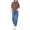 image:imageAmazon Essentials Womens RegularFit LongSleeve Lightweight Plaid Flannel Shirt with Brushed Finish Shirttail HemEspresso Tartan Plaid