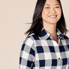 image:imageAmazon Essentials Womens RegularFit LongSleeve Lightweight Plaid Flannel Shirt with Brushed Finish Shirttail HemNavy Buffalo Plaid