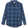 image:imageAmazon Essentials Womens RegularFit LongSleeve Lightweight Plaid Flannel Shirt with Brushed Finish Shirttail HemNavy Chelsea Tartan
