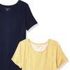 image:imageAmazon Essentials Womens ShortSleeve Scoopneck Tunic Tops Pack of 2NavyYellow Tulips