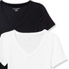 image:imageAmazon Essentials Womens SlimFit ShortSleeve VNeck TShirtBlackWhite