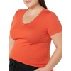 image:imageAmazon Essentials Womens SlimFit ShortSleeve VNeck TShirtCharcoal HeatherTomato Red