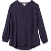 image:imageAmazon Essentials womens 34 Sleeve Button Popover Shirt LooseFit VNeck BlouseNavy