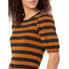 image:imageAmazon Essentials womens Classic Fit Puff Short Sleeve Crewneck TshirtBlack Brown Placed Stripe