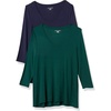 image:imageAmazon Essentials Womens 34 Sleeve VNeck Regular Fit Swing TShirt Available in Plus Size Pack of 2NavyJade Green