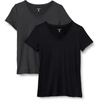 image:imageAmazon Essentials Womens Active Quick Dry Tech Stretch ShortSleeve VNeck TShirt Available in Plus Size Pack of 2Heather Graphite  Black