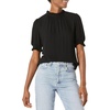 image:imageAmazon Essentials Womens Fluid Twill Short Puff Sleeve Ruffle Smocked ShirtBlack