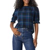image:imageAmazon Essentials Womens Fluid Twill Short Puff Sleeve Ruffle Smocked ShirtBlack Multi Chelsea Tartan