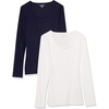 image:imageAmazon Essentials Womens Long Sleeve SlimFit Rib Scoop Neck Sweater Fall Tops Pack of 2NavyWhite