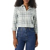 image:imageAmazon Essentials Womens RegularFit LongSleeve Lightweight Plaid Flannel Shirt with Brushed Finish Shirttail HemBlack Grey Plaid