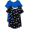 image:imageAmazon Essentials Womens ShortSleeve Scoopneck Tunic Tops Pack of 2Black FloralBright Blue