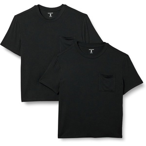 image:imageAmazon Essentials Womens Jersey RelaxedFit ShortSleeve Crewneck Pocket TShirt Pack of 2Black