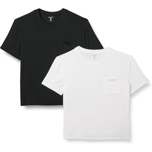 image:imageAmazon Essentials Womens Jersey RelaxedFit ShortSleeve Crewneck Pocket TShirt Pack of 2BlackWhite