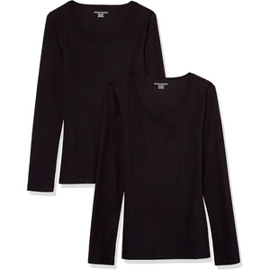 image:imageAmazon Essentials Womens Long Sleeve SlimFit Rib Scoop Neck Sweater Fall Tops Pack of 2Black