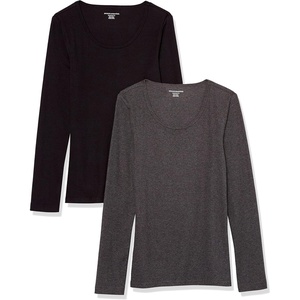 image:imageAmazon Essentials Womens Long Sleeve SlimFit Rib Scoop Neck Sweater Fall Tops Pack of 2BlackCharcoal Heather
