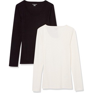image:imageAmazon Essentials Womens Long Sleeve SlimFit Rib Scoop Neck Sweater Fall Tops Pack of 2BlackEggshell White