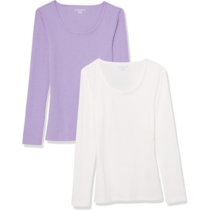 image:imageAmazon Essentials Womens Long Sleeve SlimFit Rib Scoop Neck Sweater Fall Tops Pack of 2LilacWhite