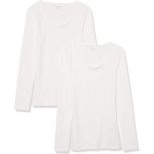 image:imageAmazon Essentials Womens Long Sleeve SlimFit Rib Scoop Neck Sweater Fall Tops Pack of 2White