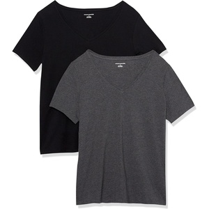 image:imageAmazon Essentials Womens Plus Size ShortSleeve VNeck TShirtBlackCharcoal Heather