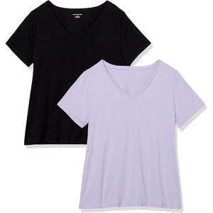image:imageAmazon Essentials Womens Plus Size ShortSleeve VNeck TShirtBlackLavender