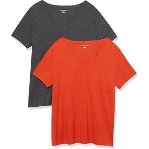 image:imageAmazon Essentials Womens Plus Size ShortSleeve VNeck TShirtCharcoal HeatherTomato Red